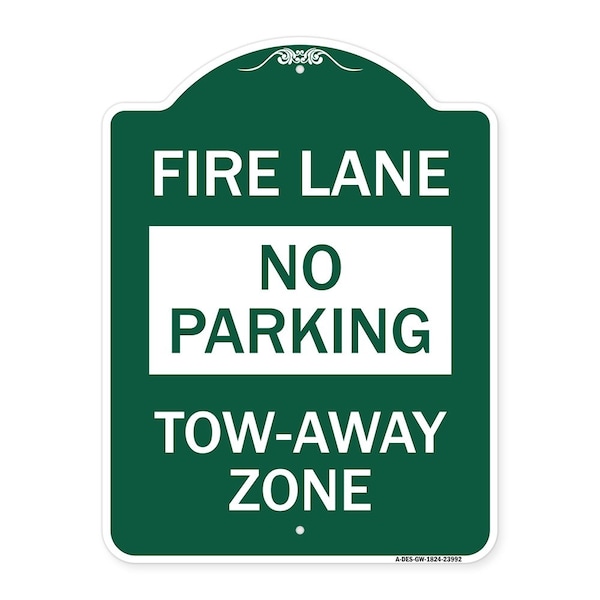 Signmission Fire Lane Sign No Parking Tow-Away Zone, Green & White Aluminum Sign, 18" x 24", GW-1824-23992 A-DES-GW-1824-23992 - main